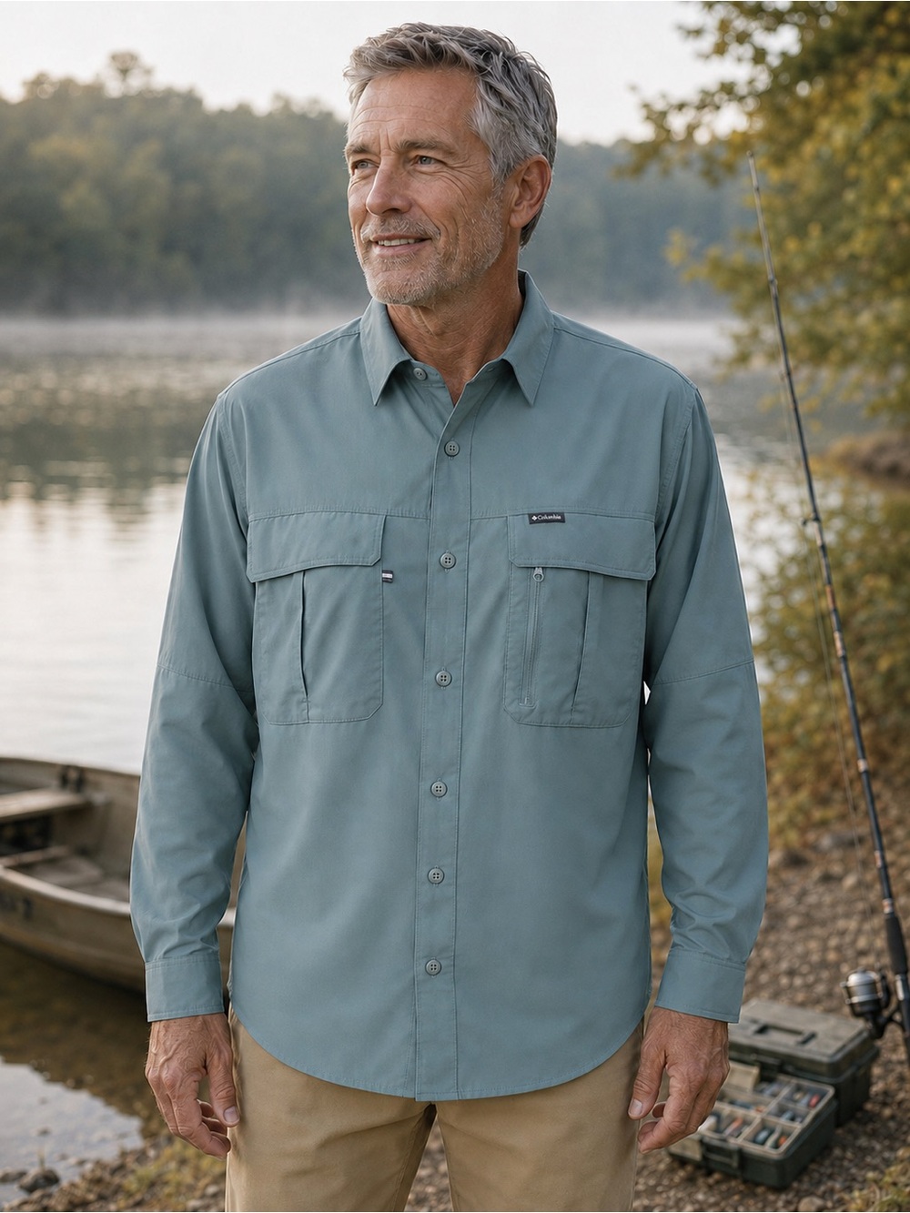 Columbia PFG Omni-Shade Men’s M Vented Long Sleeve Fishing Shirt Teal READ